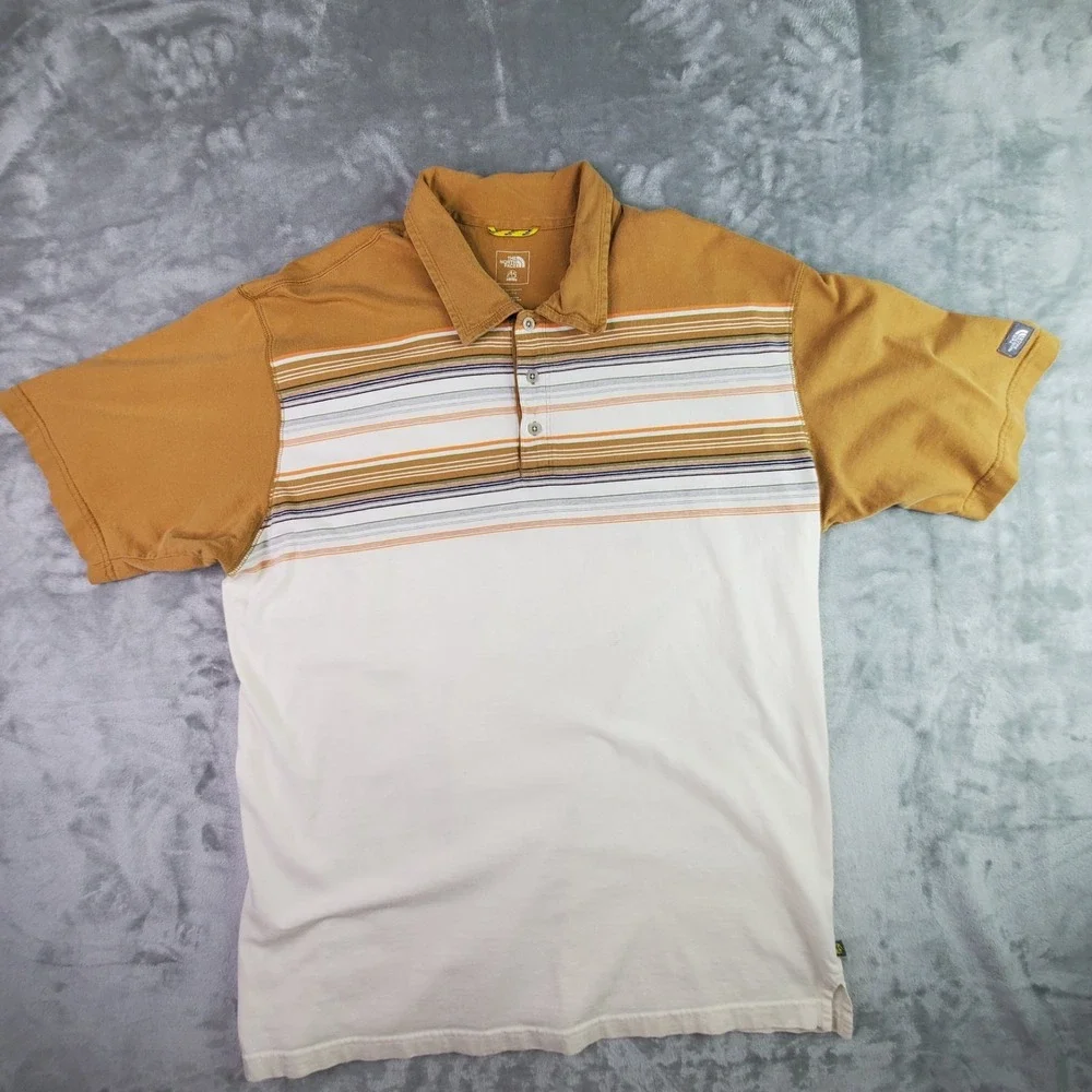 The North Face Polo Shirt Mens XL‎ Green A5 Series Casual Striped Short Sleeve